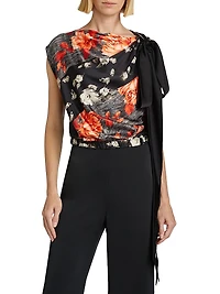 Bow-Detailed Printed Draped Top
