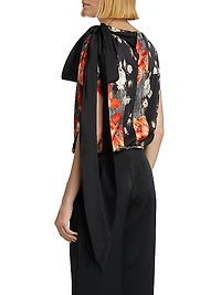 Bow-Detailed Printed Draped Top