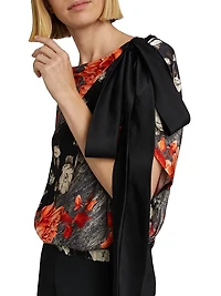 Bow-Detailed Printed Draped Top