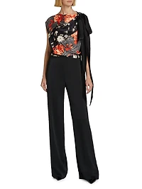 Bow-Detailed Printed Draped Top