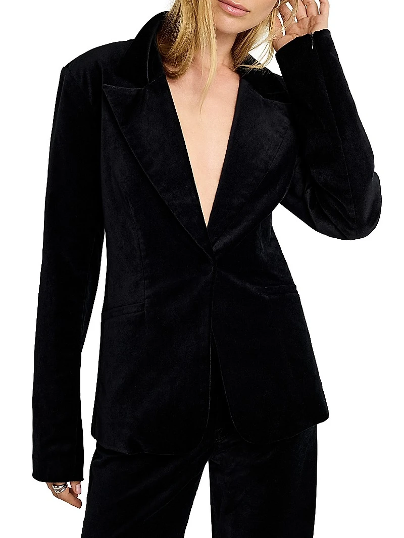 Velvet Single-Breasted Blazer