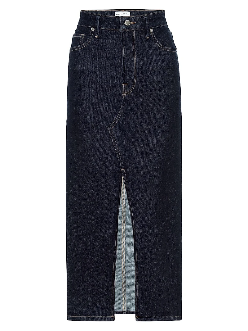 Stretch Denim Midi-Skirt