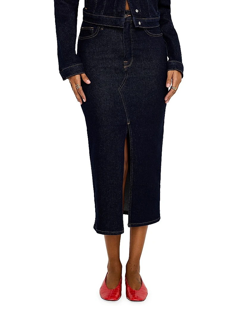 Stretch Denim Midi-Skirt