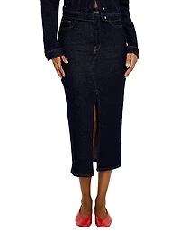 Stretch Denim Midi-Skirt