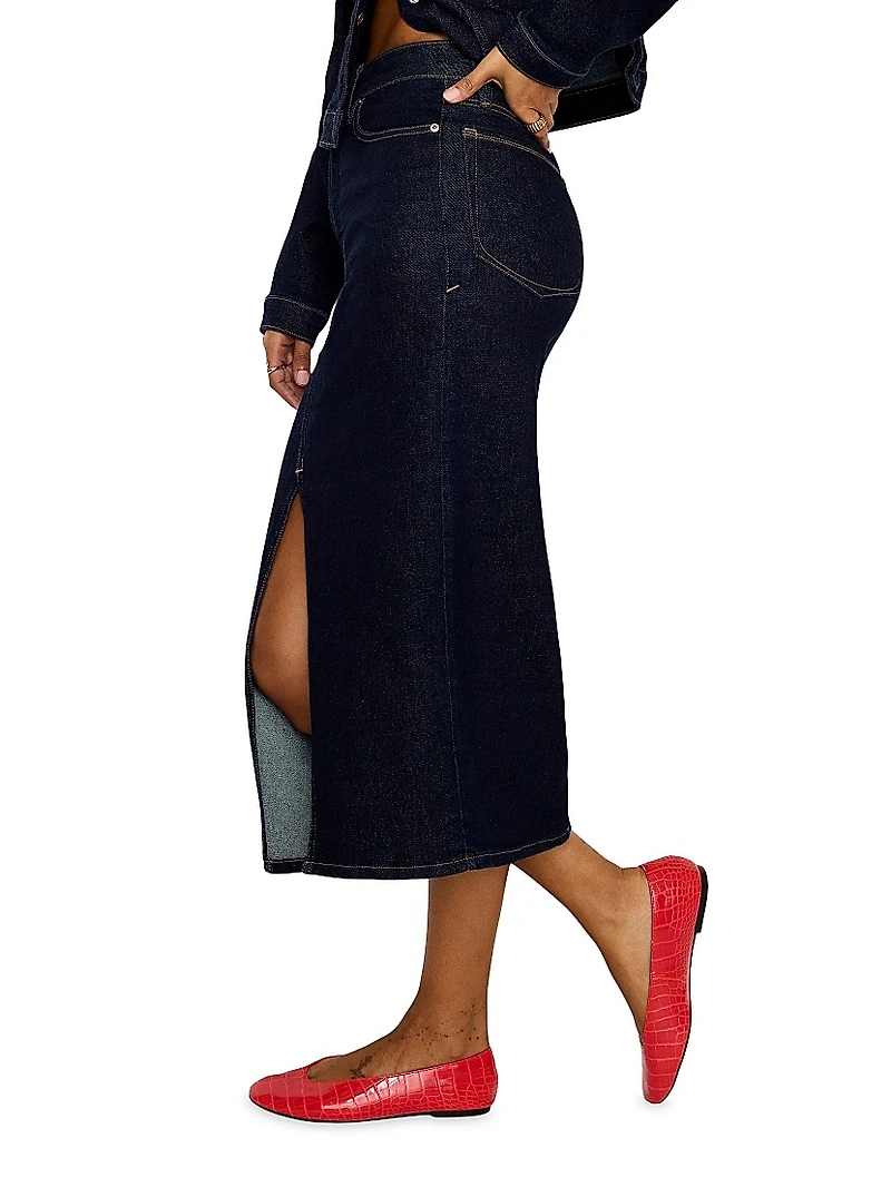 Stretch Denim Midi-Skirt