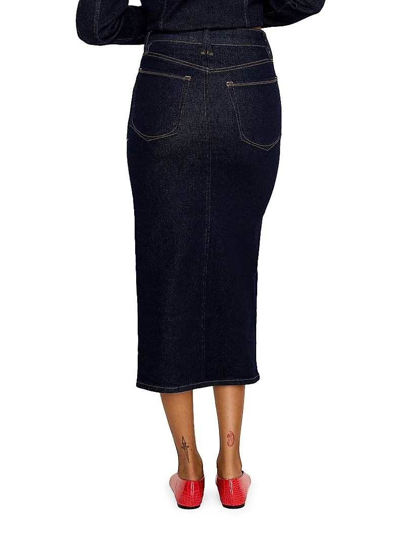Stretch Denim Midi-Skirt