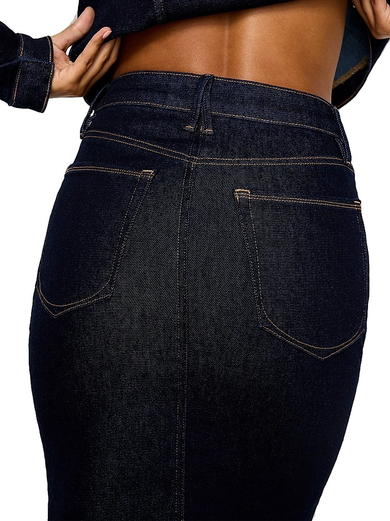 Stretch Denim Midi-Skirt