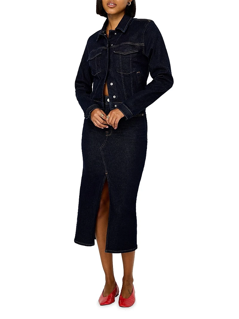 Stretch Denim Midi-Skirt