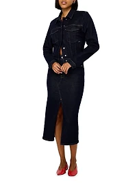 Stretch Denim Midi-Skirt