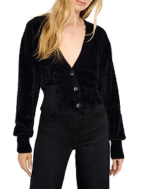 Fuzzy Knit V-Neck Cardigan