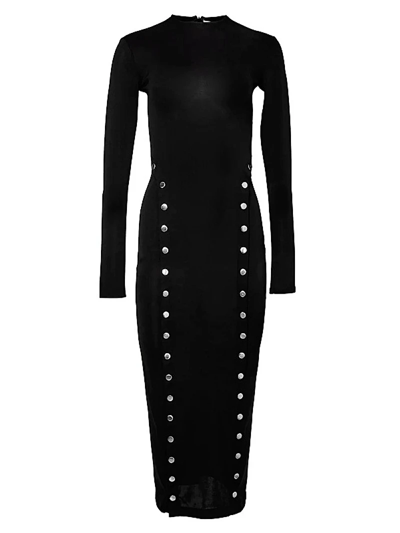 Snap-Detail Knit Midi-Dress