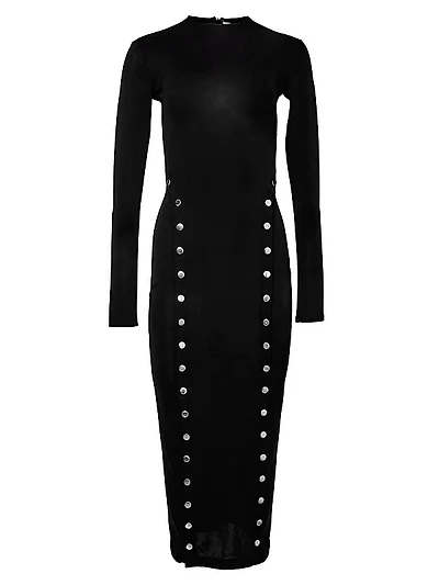 Snap-Detail Knit Midi-Dress