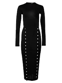Snap-Detail Knit Midi-Dress