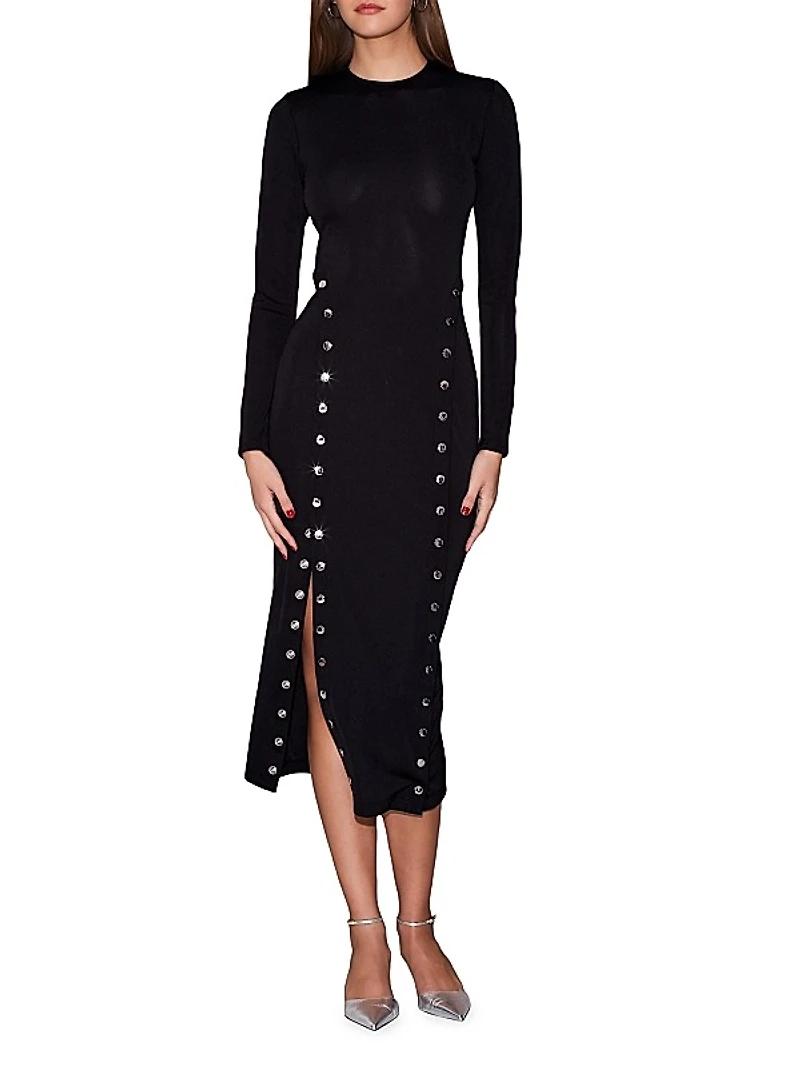 Snap-Detail Knit Midi-Dress