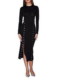 Snap-Detail Knit Midi-Dress