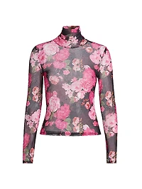 Tyla Floral-Mesh Turtleneck Top
