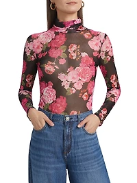 Tyla Floral-Mesh Turtleneck Top