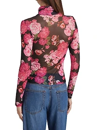 Tyla Floral-Mesh Turtleneck Top
