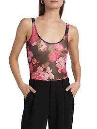 Gigi Floral-Mesh Scoopneck Bodysuit