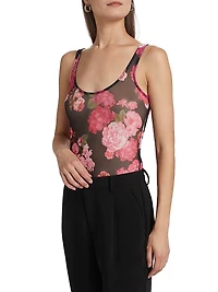 Gigi Floral-Mesh Scoopneck Bodysuit