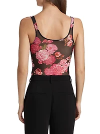 Gigi Floral-Mesh Scoopneck Bodysuit