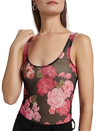 Gigi Floral-Mesh Scoopneck Bodysuit