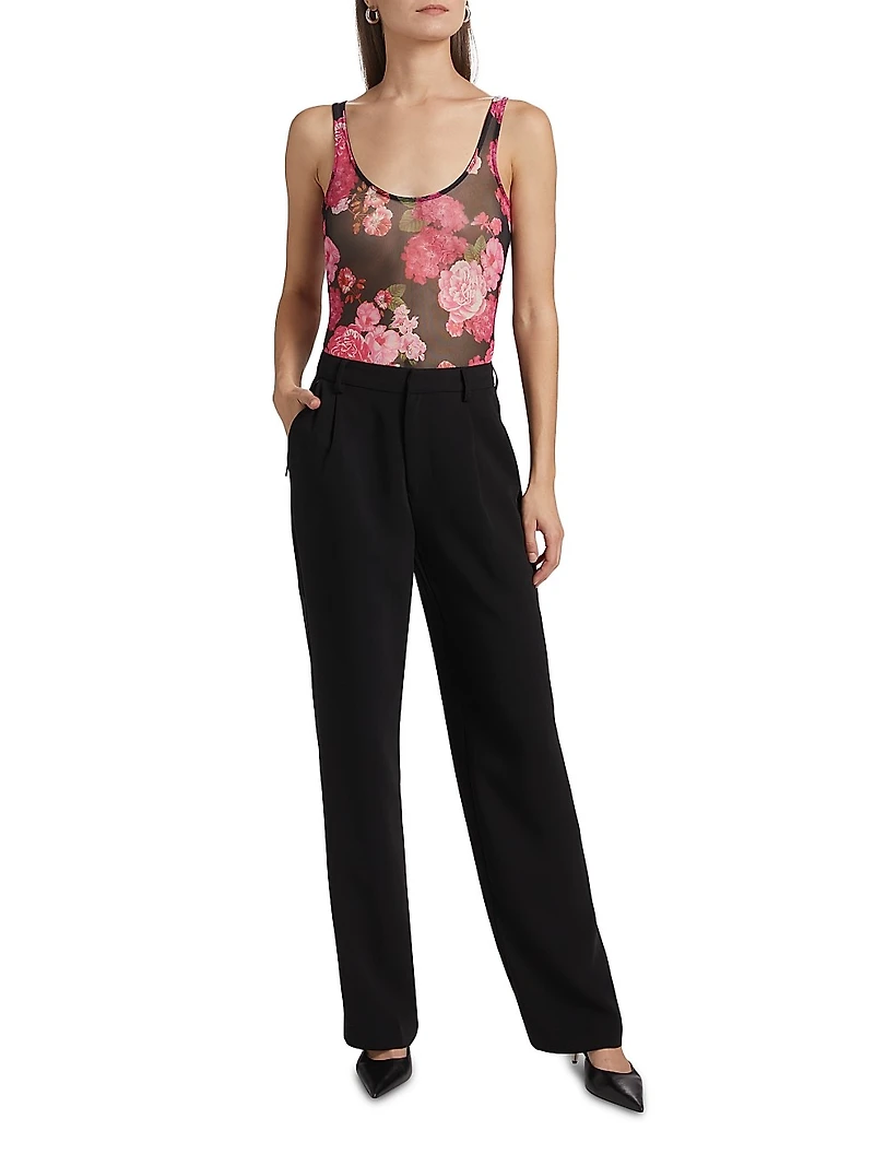 Gigi Floral-Mesh Scoopneck Bodysuit