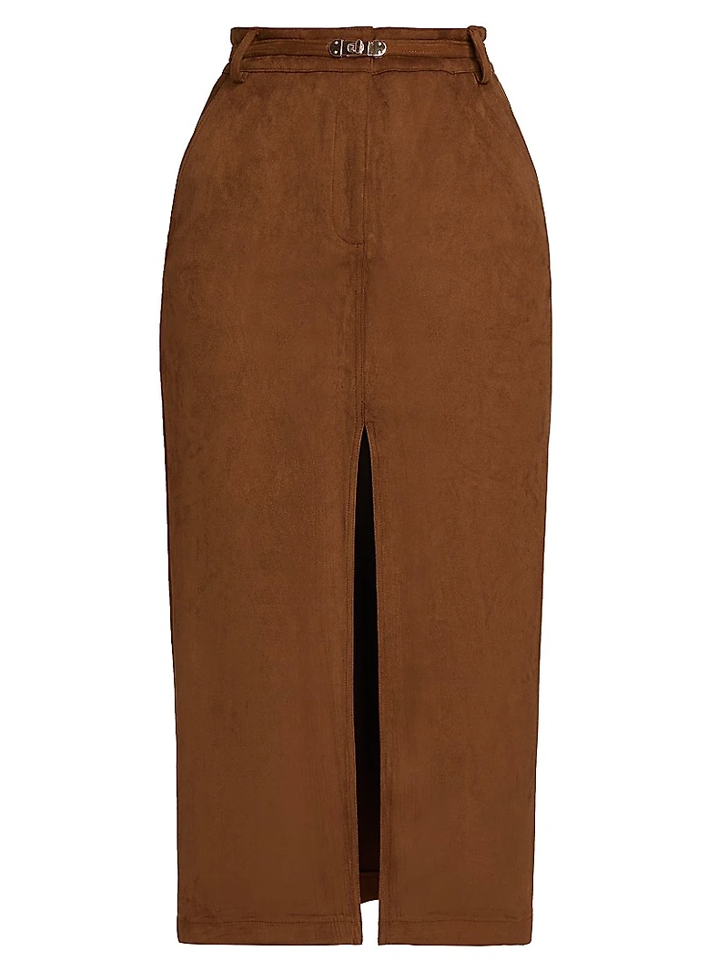 Medina Belted Faux-Suede Skirt