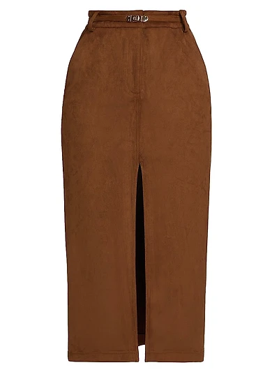 Medina Belted Faux-Suede Skirt