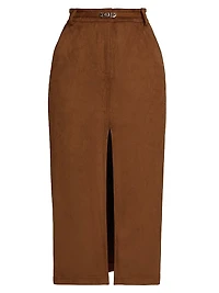 Medina Belted Faux-Suede Skirt