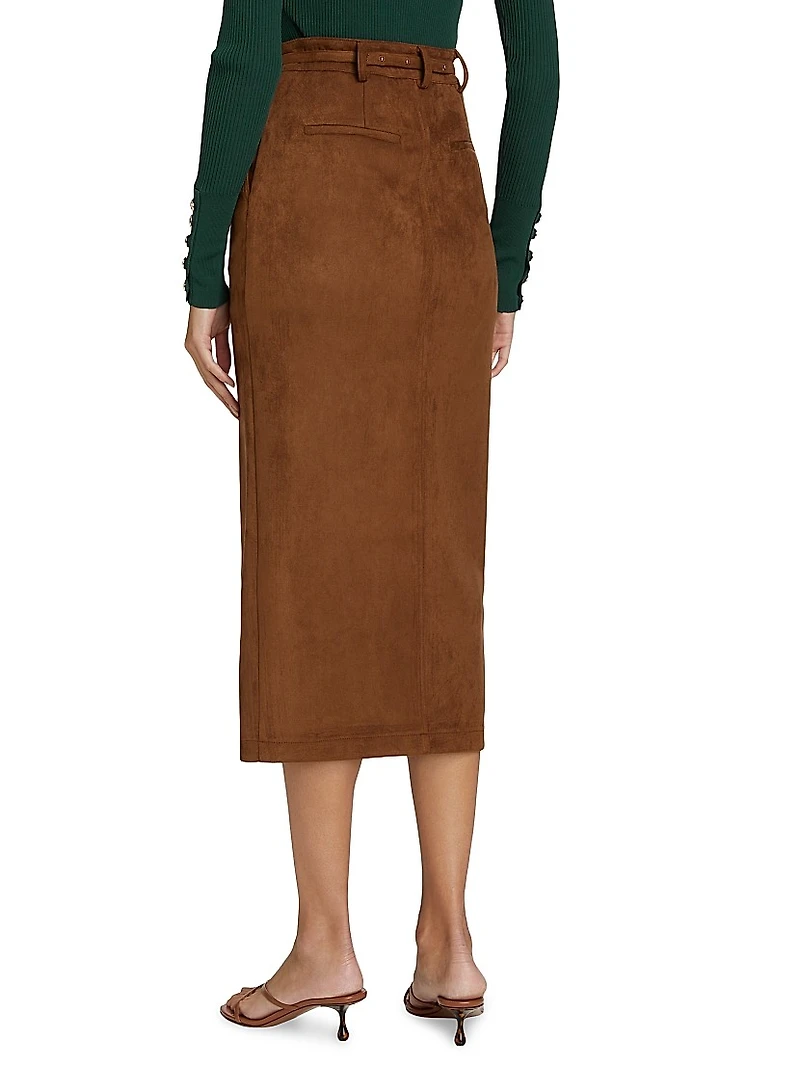 Medina Belted Faux-Suede Skirt