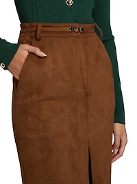 Medina Belted Faux-Suede Skirt