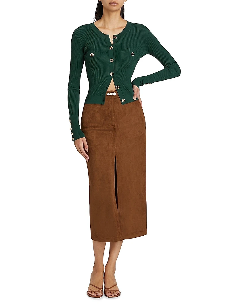 Medina Belted Faux-Suede Skirt