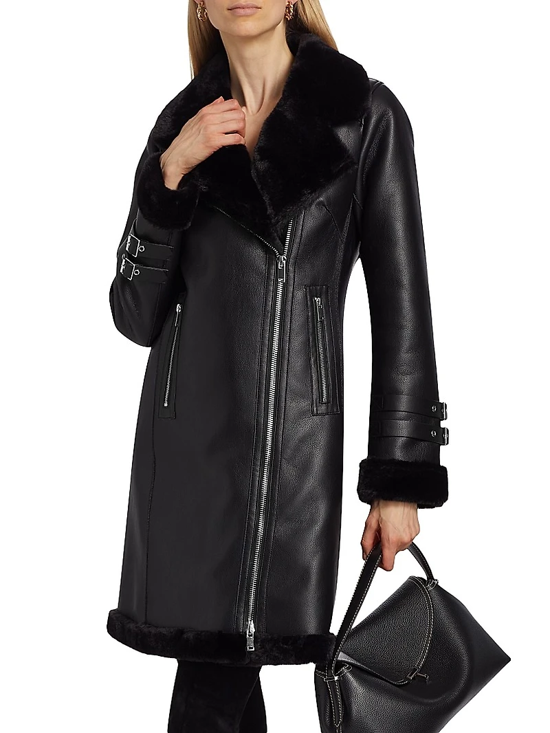 Carla Faux Leather & Fur Coat