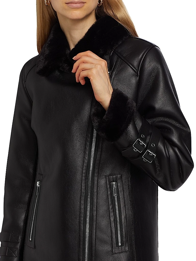 Carla Faux Leather & Fur Coat
