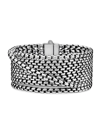 Box Chain Eight Row Bracelet Sterling Silver, 28MM