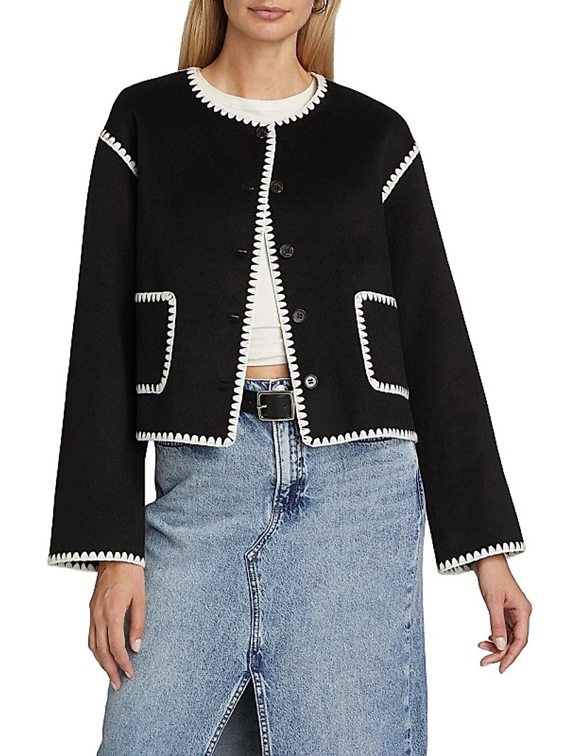 Melanie Contast-Trim Wool-Blend Sweater
