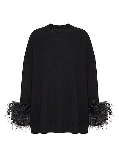 Wool Sweater with Feathers