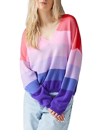 Striped V-Neck Cashmere Sweater