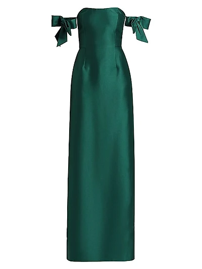 Marlena Satin Off-The-Shoulder Gown