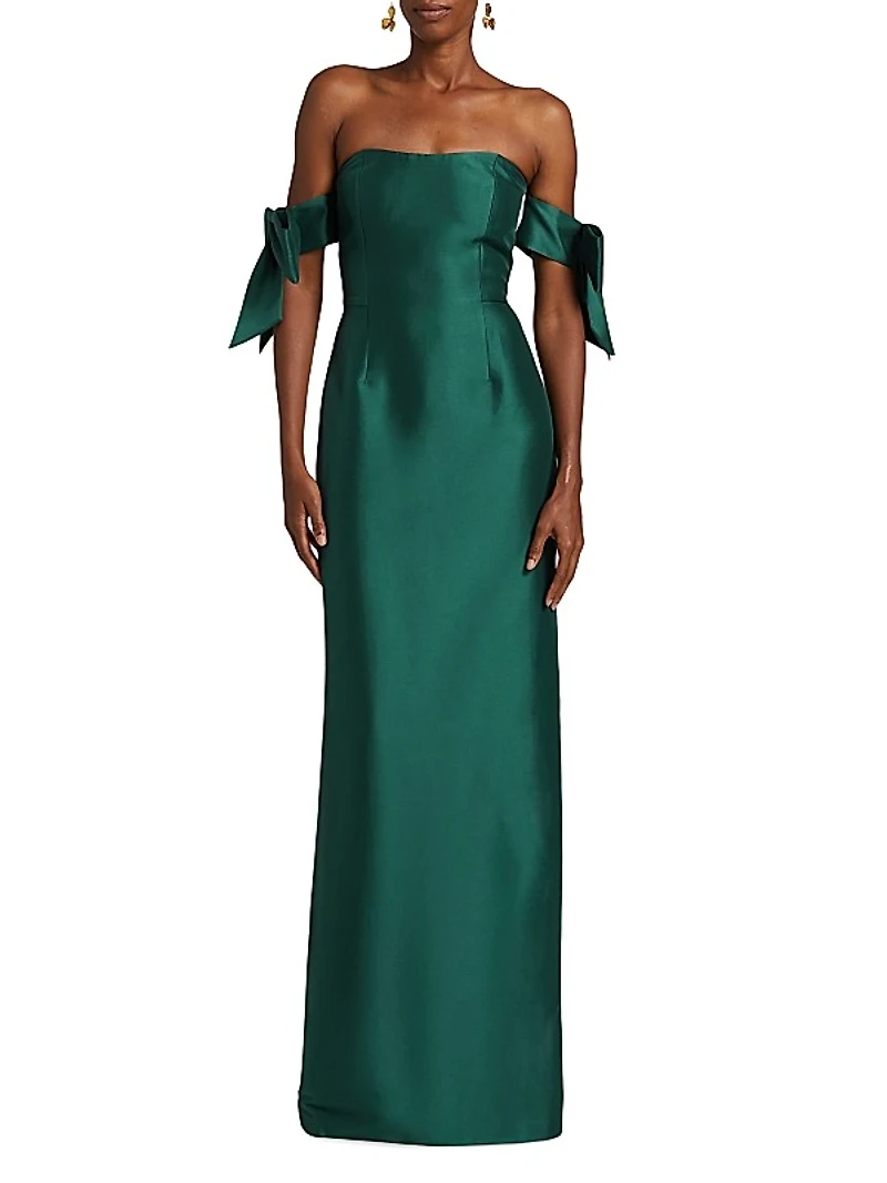 Marlena Satin Off-The-Shoulder Gown