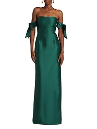 Marlena Satin Off-The-Shoulder Gown