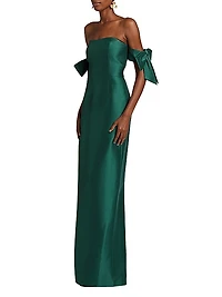 Marlena Satin Off-The-Shoulder Gown