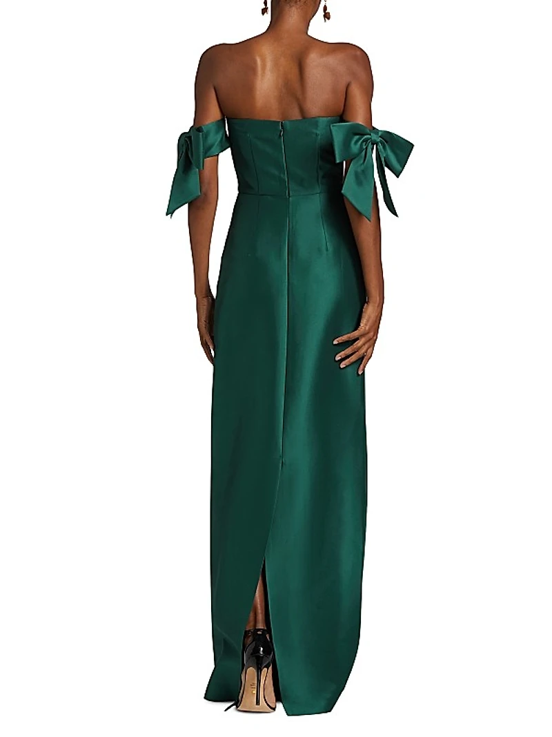 Marlena Satin Off-The-Shoulder Gown
