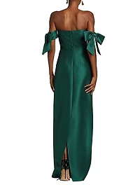 Marlena Satin Off-The-Shoulder Gown