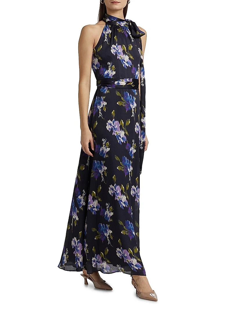 Kayla Floral Tie-Neck Gown