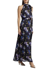Kayla Floral Tie-Neck Gown