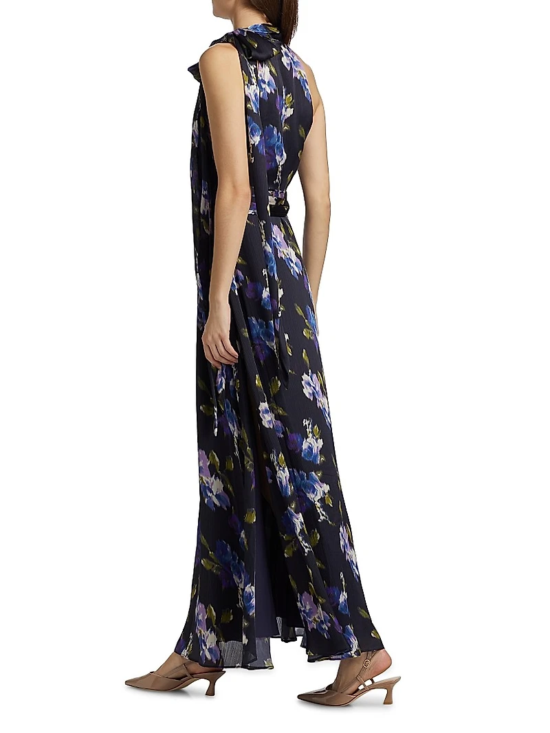 Kayla Floral Tie-Neck Gown