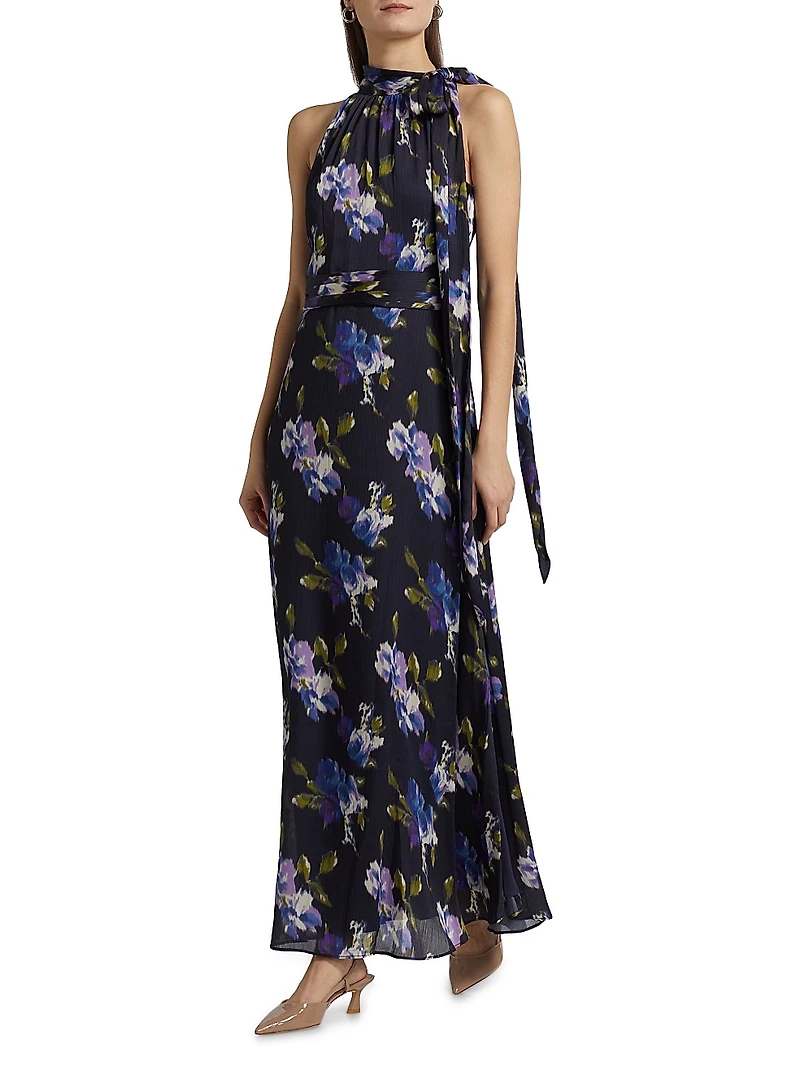 Kayla Floral Tie-Neck Gown