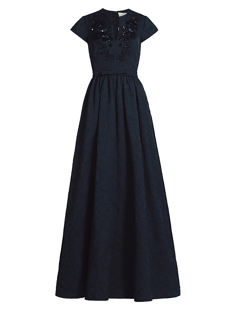 Estelle Embellished Jacquard Fit & Flare Gown